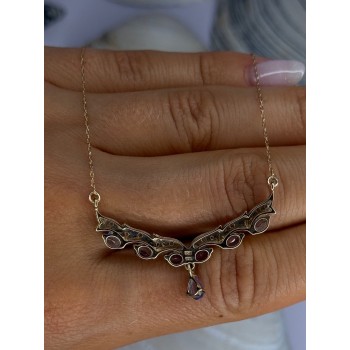 VJL 10K Yellow Gold Tanzanite & Diamond Necklace Length 18 inch