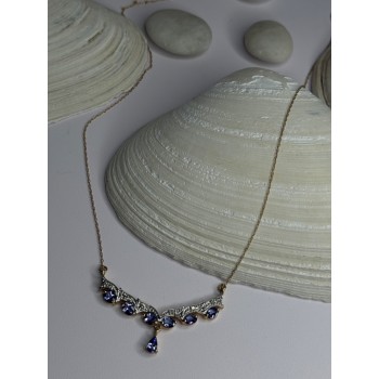 VJL 10K Yellow Gold Tanzanite & Diamond Necklace Length 18 inch