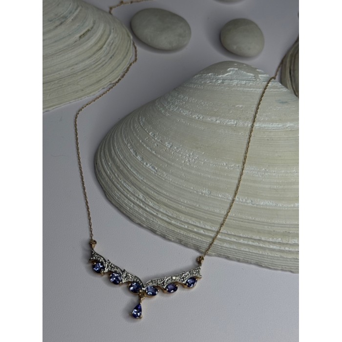 VJL 10K Yellow Gold Tanzanite & Diamond Necklace Length 18 inch