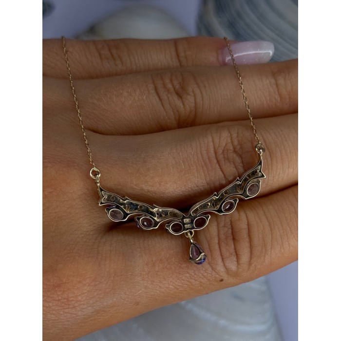 VJL 10K Yellow Gold Tanzanite & Diamond Necklace Length 18 inch