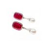 VINTAGE 925 STERLING SILVER RUBY & PEARLS STUD EARRINGS