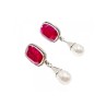 VINTAGE 925 STERLING SILVER RUBY & PEARLS STUD EARRINGS