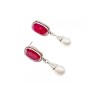VINTAGE 925 STERLING SILVER RUBY & PEARLS STUD EARRINGS
