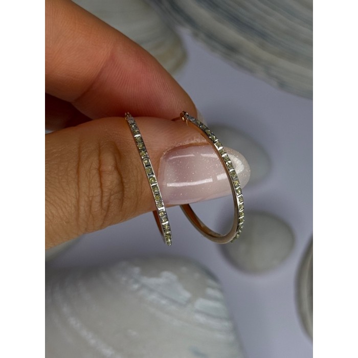 14K Yellow Gold Peridot Earrings Hoops Length 1 inch