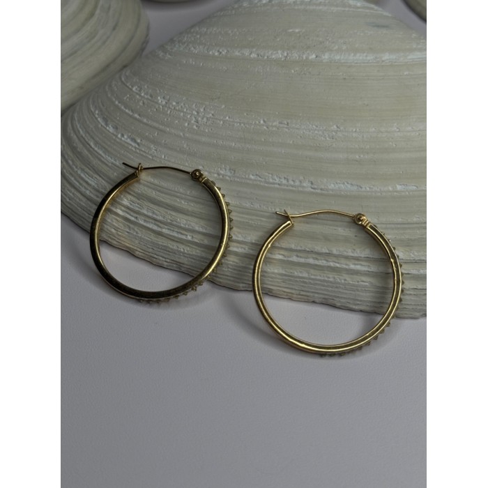 14K Yellow Gold Peridot Earrings Hoops Length 1 inch