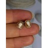 10K Yellow Gold Cameo Stud Earrings Length 0.40 inch