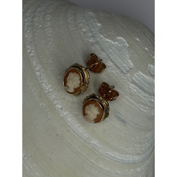 10K Yellow Gold Cameo Stud Earrings Length 0.40 inch