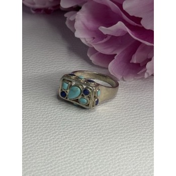925 Sterling Silver Turquoise & Sodalite Ring Size 7.5