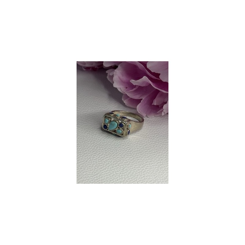925 Sterling Silver Turquoise & Sodalite Ring Size 7.5