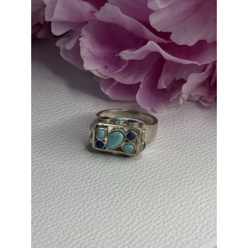 925 Sterling Silver Turquoise & Sodalite Ring Size 7.5