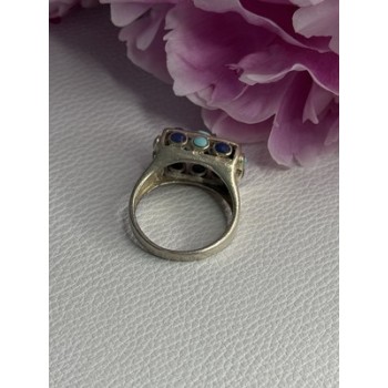 925 Sterling Silver Turquoise & Sodalite Ring Size 7.5