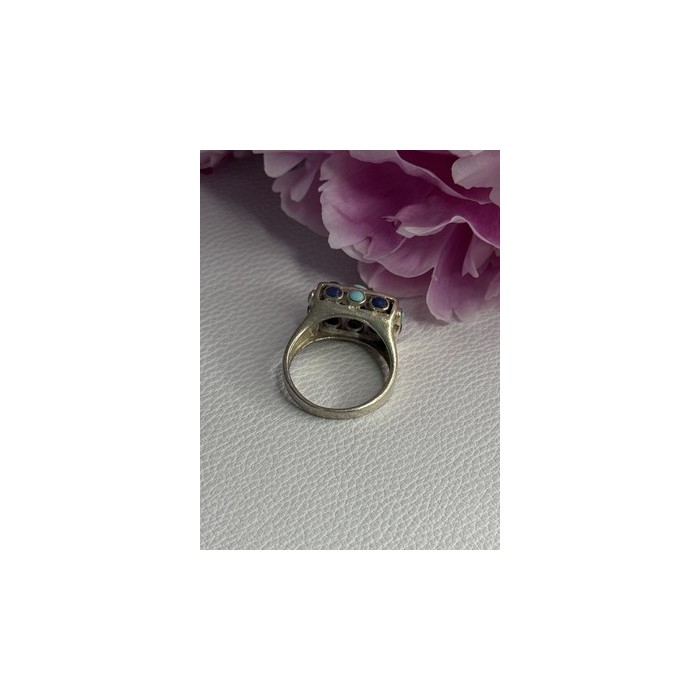 925 Sterling Silver Turquoise & Sodalite Ring Size 7.5