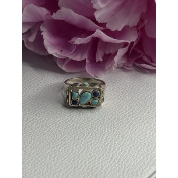 925 Sterling Silver Turquoise & Sodalite Ring Size 7.5