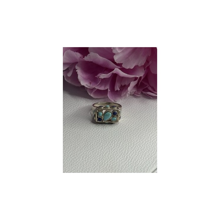 925 Sterling Silver Turquoise & Sodalite Ring Size 7.5