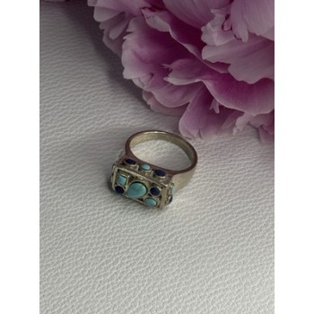 925 Sterling Silver Turquoise & Sodalite Ring Size 7.5