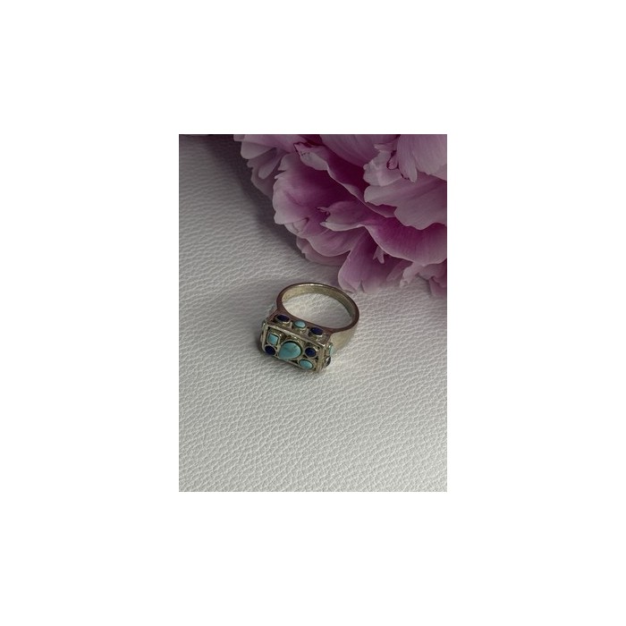 925 Sterling Silver Turquoise & Sodalite Ring Size 7.5