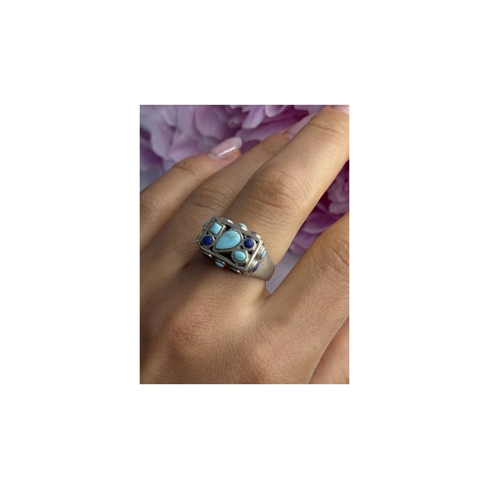 925 Sterling Silver Turquoise & Sodalite Ring Size 7.5