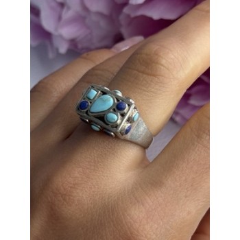 925 Sterling Silver Turquoise & Sodalite Ring Size 7.5