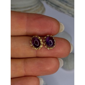 14K Yellow Gold Amethyst Stud Earrings Length 0.40 inch