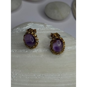 14K Yellow Gold Amethyst Stud Earrings Length 0.40 inch