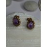14K Yellow Gold Amethyst Stud Earrings Length 0.40 inch