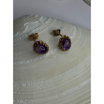 14K Yellow Gold Amethyst Stud Earrings Length 0.40 inch