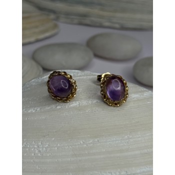 14K Yellow Gold Amethyst Stud Earrings Length 0.40 inch