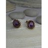 14K Yellow Gold Amethyst Stud Earrings Length 0.40 inch