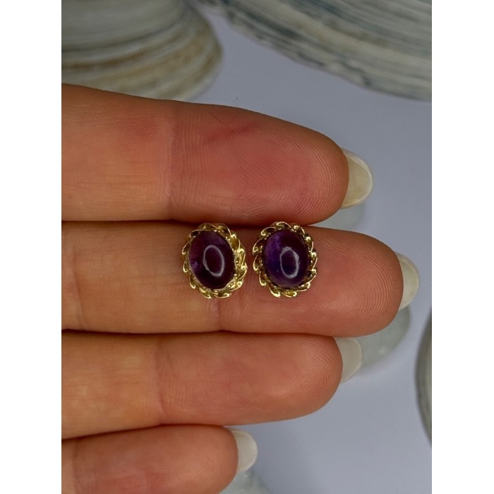 14K Yellow Gold Amethyst Stud Earrings Length 0.40 inch