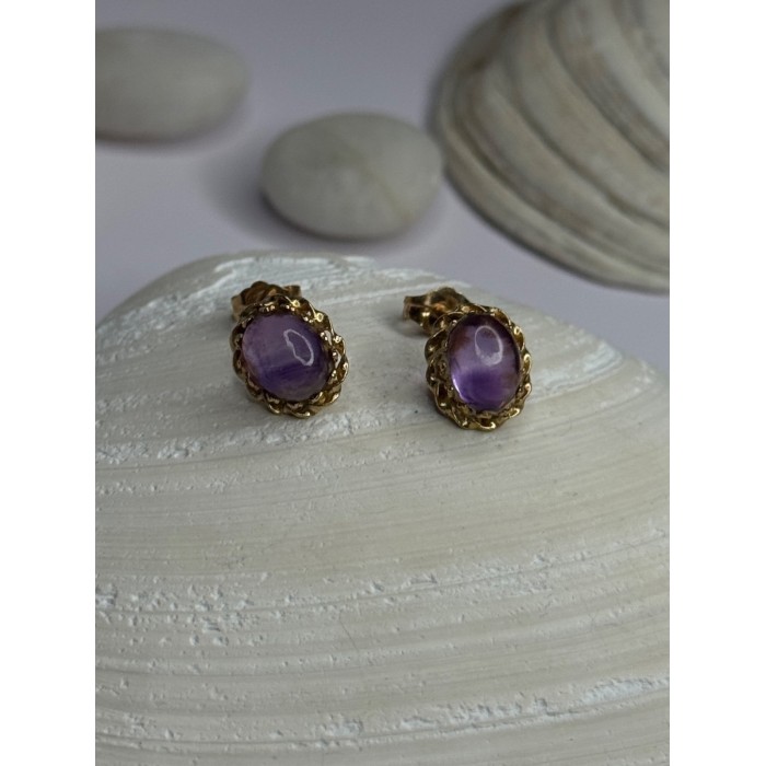 14K Yellow Gold Amethyst Stud Earrings Length 0.40 inch