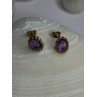 14K Yellow Gold Amethyst Stud Earrings Length 0.40 inch