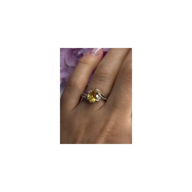 925 Sterling Silver Citrine & Beryl Ring Size 7