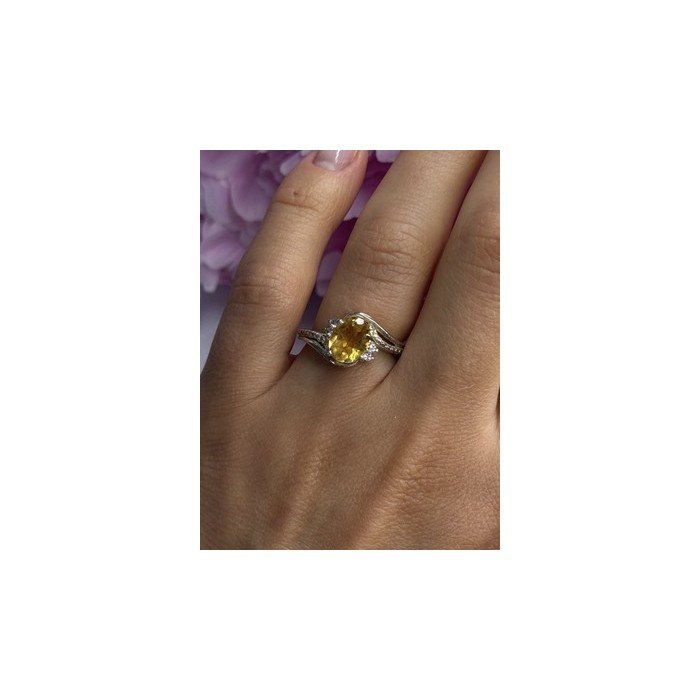925 Sterling Silver Citrine & Beryl Ring Size 7