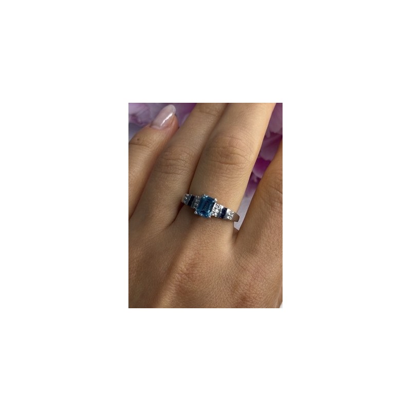 925 Sterling Silver Topaz Sapphire Beryl Ring Size 8