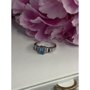 925 Sterling Silver Topaz Sapphire Beryl Ring Size 8