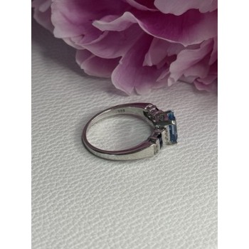 925 Sterling Silver Topaz Sapphire Beryl Ring Size 8