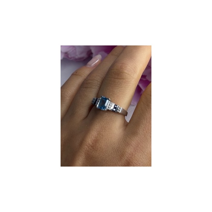 925 Sterling Silver Topaz Sapphire Beryl Ring Size 8