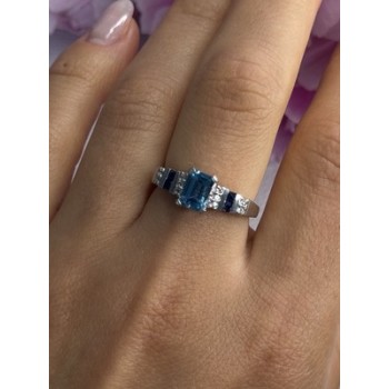 925 Sterling Silver Topaz Sapphire Beryl Ring Size 8