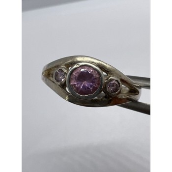 925 Sterling Silver Pink CZ Ring Size 6