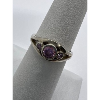 925 Sterling Silver Pink CZ Ring Size 6