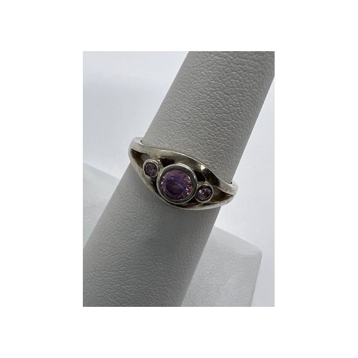 925 Sterling Silver Pink CZ Ring Size 6