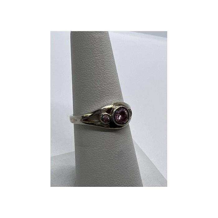 925 Sterling Silver Pink CZ Ring Size 6