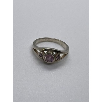 925 Sterling Silver Pink CZ Ring Size 6