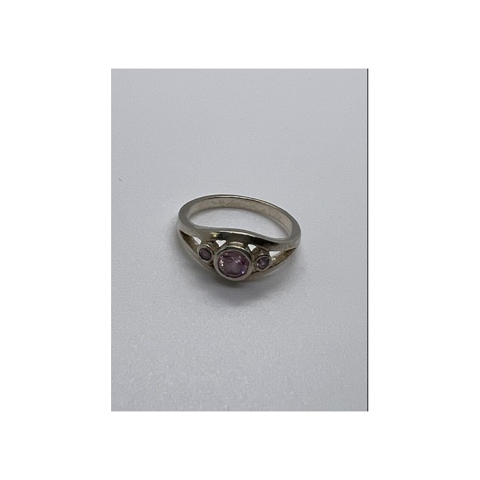925 Sterling Silver Pink CZ Ring Size 6