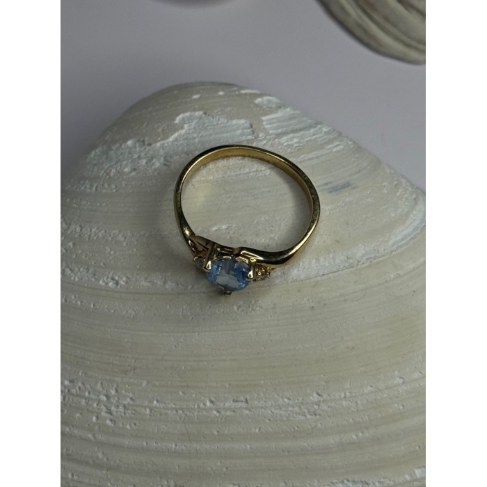 10K Yellow Gold Blue Topaz Heart & Diamonds Ring Size 7