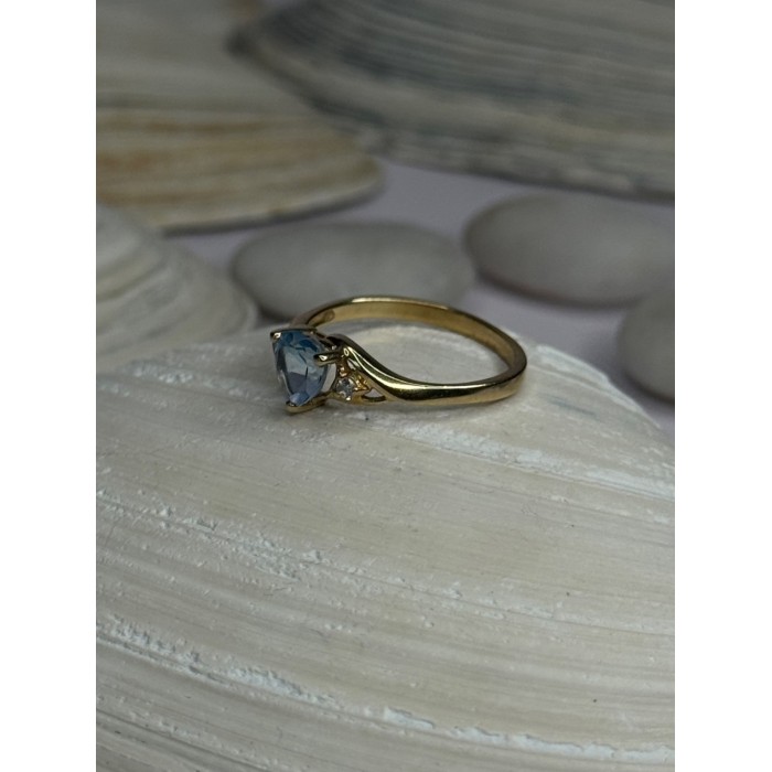 10K Yellow Gold Blue Topaz Heart & Diamonds Ring Size 7