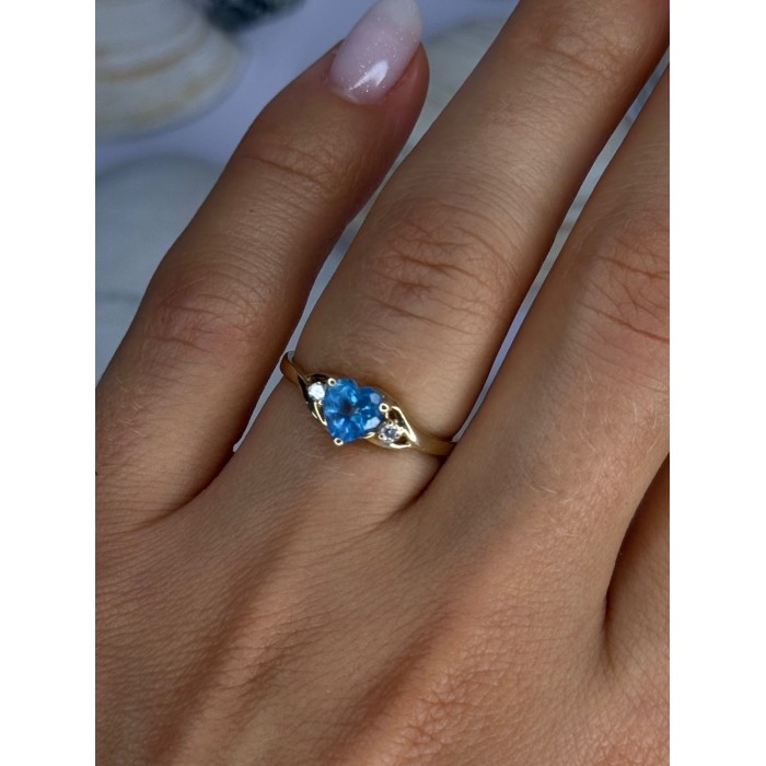 10K Yellow Gold Blue Topaz Heart & Diamonds Ring Size 7