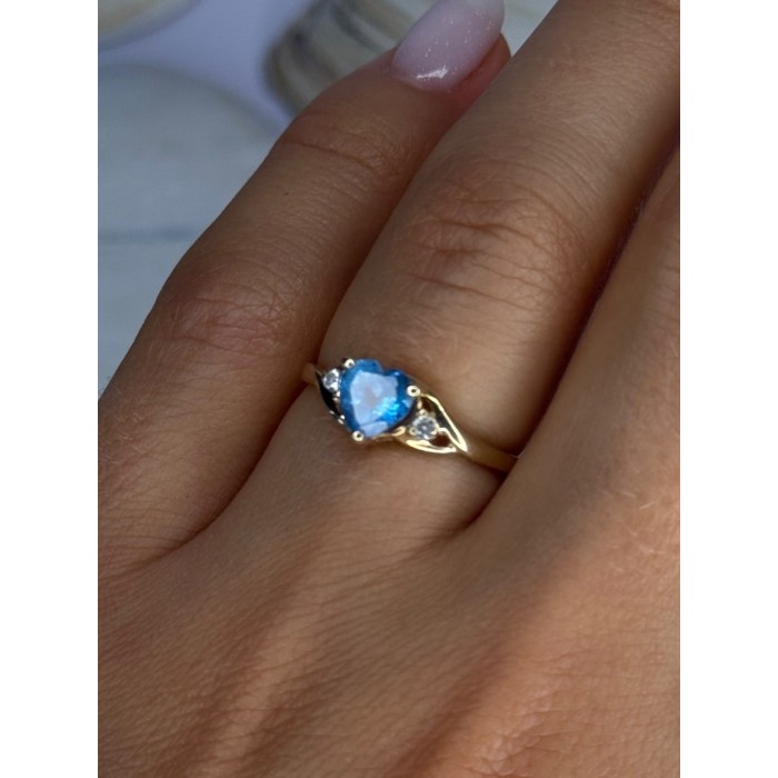 10K Yellow Gold Blue Topaz Heart & Diamonds Ring Size 7