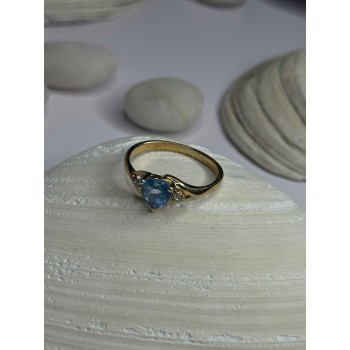 10K Yellow Gold Blue Topaz Heart & Diamonds Ring Size 7