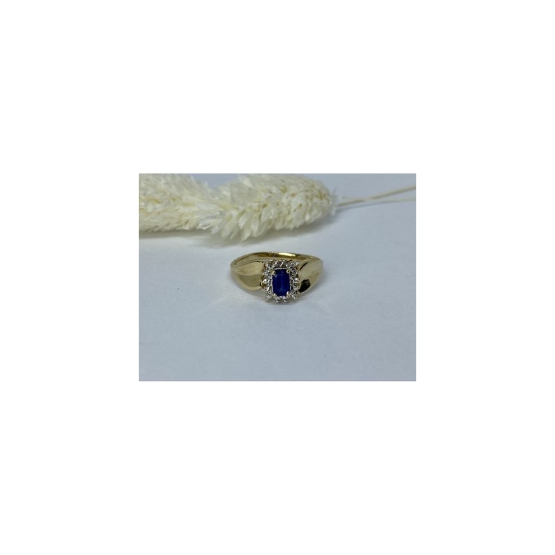 10K YELLOW GOLD SAPPHIRE & DIAMONDS RING SIZE 6.5